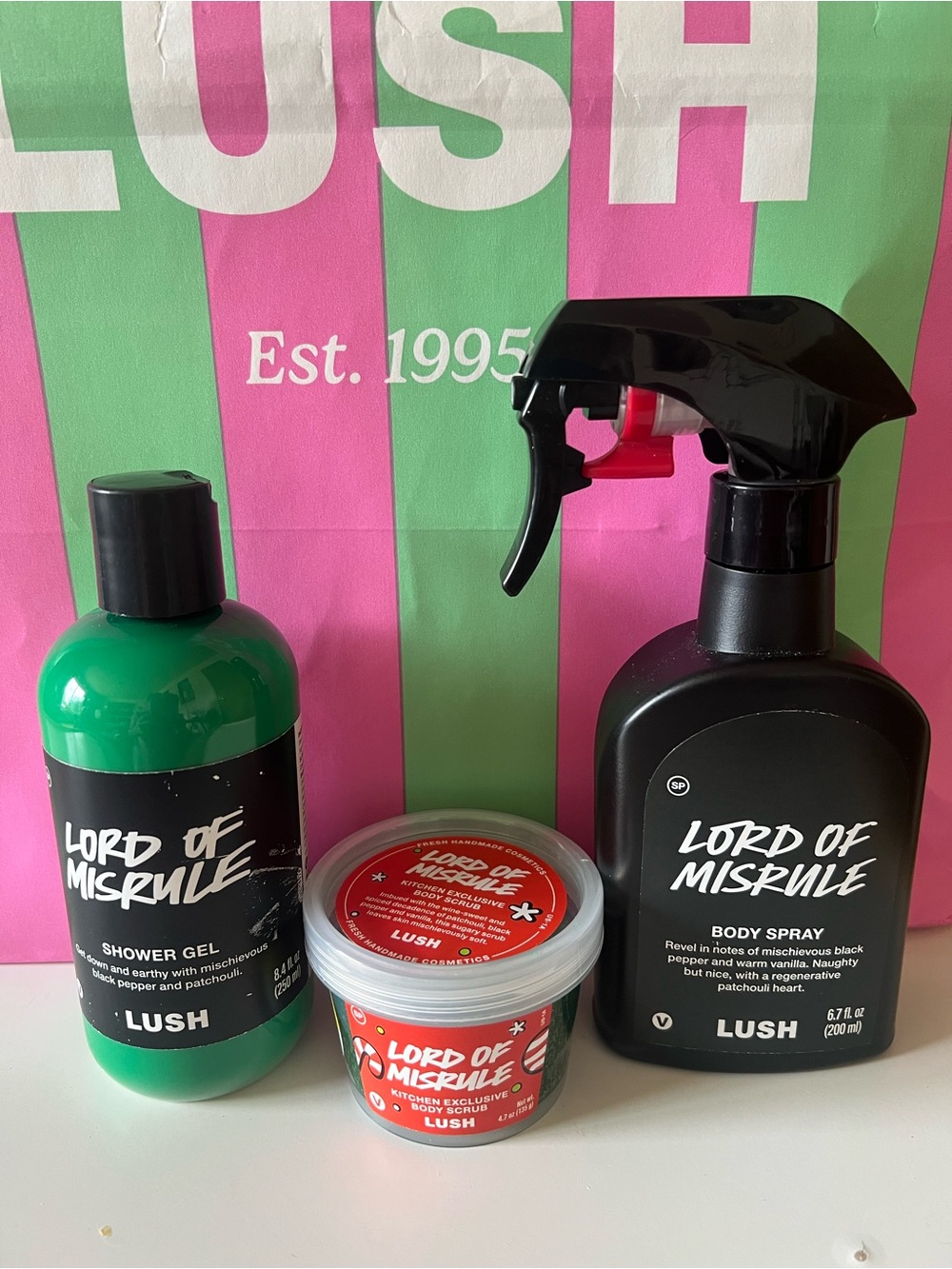 LUSH Lord of Misrule Shower Gel, Body Spray & Scrub Bundle